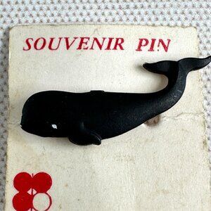 Vintage Black Enamel Whale Souvenir Pin Brooch "Bruce" Made In USA 1970s
